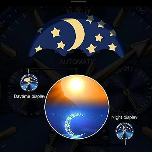 Vista 3 de OLEVS Reloj de pulsera para hombre, diseño de esqueleto, automático, de lujo, con cara grande, multicalendario, de acero inoxidable, impermeable