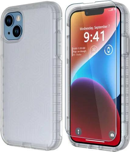 Vista 8 de Diverbox Funda para iPhone 14 [a prueba de golpes] [a prueba de caídas] [protector de pantalla de vidrio templado], funda de protección resistente