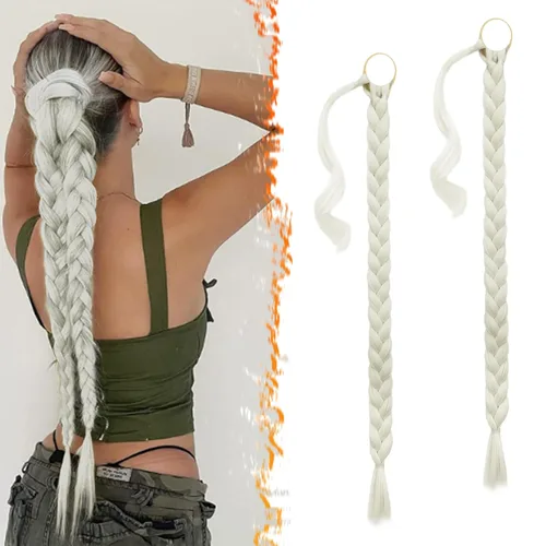 Vista 38 de Barsdar Extensión de 26 Pulgadas de Cola de Caballo Trenzada Larga con Banda Elástica - Extensiones de Cabello en Cola de Caballo Recta y Elegante