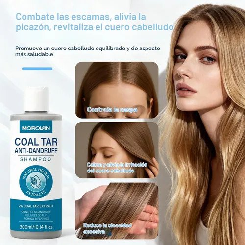 Vista 3 de Morovan Champú para la caspa de alquitrán de hullo: 2% Extracto de alquitrán de carbón para caspa severa, psoriasis y picazón en el cuero cabelludo