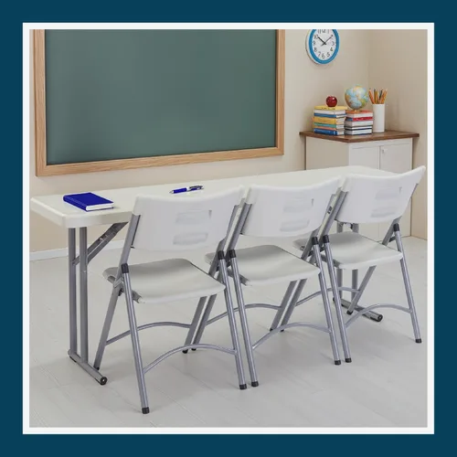 Vista 11 de OEF Furnishings OEFBT-SEM1872 Mesa plegable de seminario industrial de calidad comercial con parte superior gruesa moldeada por soplado y patas