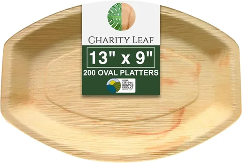 Vista 12 de Charity Leaf Bandejas desechables de hoja de palma de 13 x 9 pulgadas (10 piezas) platos de bambú para servir, tableros desechables, vajilla