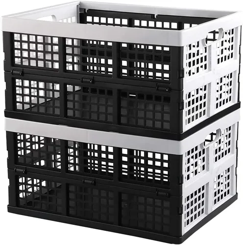 Vista 8 de Hespama Cajas plegables de 35 cuartos de galón, cesta plegable azul para leche, paquete de 2 Negro/Azul