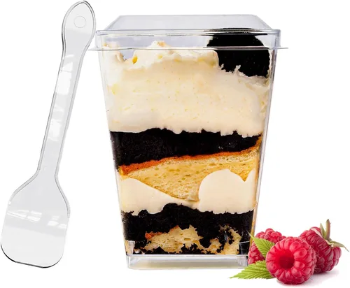 Vista 11 de YunKo - Paquete de 50 tazas de postre con tapas y cucharas de plástico