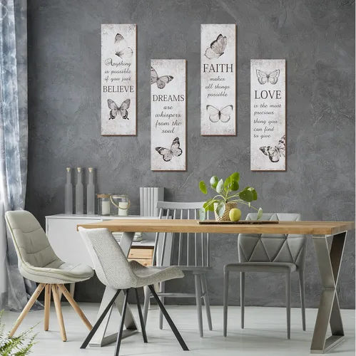 Vista 5 de Qunclay - 4 piezas de decoración de pared de mariposa rústica de madera inspiradora Gris