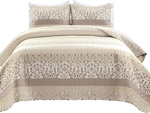 Vista 9 de Lush Decor Juego de edredón reversible de algodón con rayas boho de 3 piezas, tamaño full/queen, neutro - Juego de ropa de cama bohemio audaz