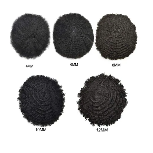Vista 3 de Afro Toupee para hombres negros unidad de cabello humano para hombres negros postizo PU Ingección Afro Mens Toupee 4MM onda #1 negro azabache