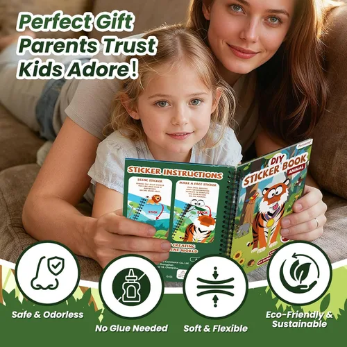 Vista 8 de Libro de calcomanías reutilizables de animales para niños pequeños, calcomanías 3D divertidas de gelatina de animales, calcomanías lavables