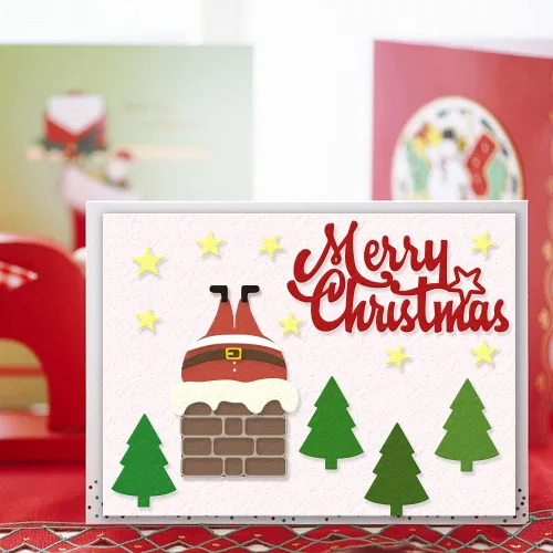 Vista 5 de Troqueles de corte de árbol de Navidad para hacer tarjetas y decoraciones de álbumes de fotos, Papá Noel con palabras de Feliz Navidad, troqueles