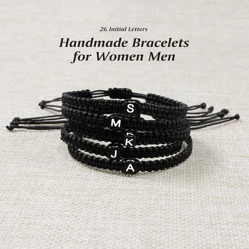 Vista 7 de Pulseras de cuerda con inicial para mujeres, hombres, adolescentes, niñas, niños, hechas a mano, pulsera trenzada de cuerda minimalista