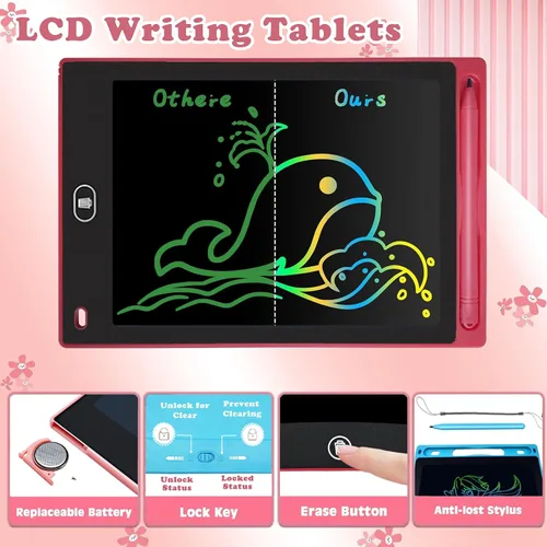 Vista 4 de Paquete de 2 tabletas de escritura LCD para niños de 8.5 pulgadas, colorido tablero de dibujo para niños, juegos de viaje, actividades