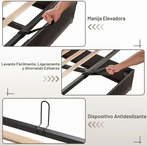 Vista 4 de AMERLIFE - Marco de cama de almacenamiento elevable de tamaño completo con estación de carga
