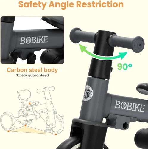 Vista 5 de BoBike Triciclo 5 en 1 para niños pequeños de 18 meses a 5 años, bicicleta para niños con pedales mejorados, mango de empuje para padres, bicicleta