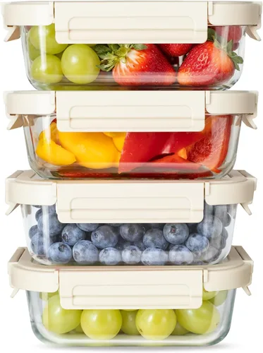 Vista 8 de Miibox Recipientes para preparación de comidas con tapas de vidrio exclusivas, recipientes de almacenamiento de vidrio con tapas, sin BPA, loncheras