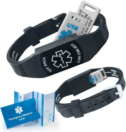Vista 8 de Pulsera Elite II USB Plus de alerta médica. Pulsera de identificación con memoria USB impermeable de 2 GB, grabado personalizado de 10 líneas