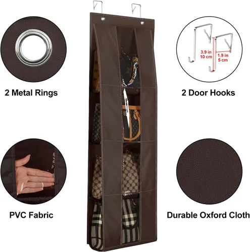 Vista 4 de Lirex Organizador de bolso para colgar sobre la puerta, con 4 bolsillos transparentes plegables, para bolsos, bufandas, ropa y leggings, organizador