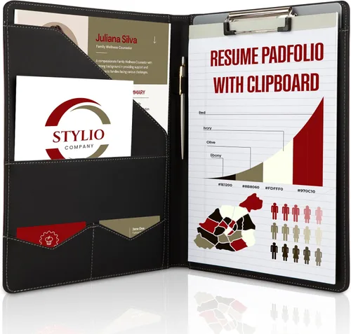 Vista 18 de STYLIO - Padfolio, carpeta organizadora de portafolio p/currículum/entrevista, documento legal, tarjeta comercial, bloc de notas tamaño carta Negro