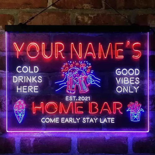 Vista 19 de Tazas de cerveza personalizadas para bar en casa, letrero de luz LED de neón tricolor, nombre personalizado, fecha, texto, cita, fuente verde, rojo