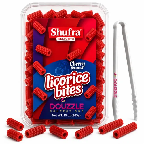 Vista 4 de DOUzzle Kosher, caramelos de regaliz rellenos de frambuesa azul, gomitas suaves y masticables (10 onzas, 2 unidades)