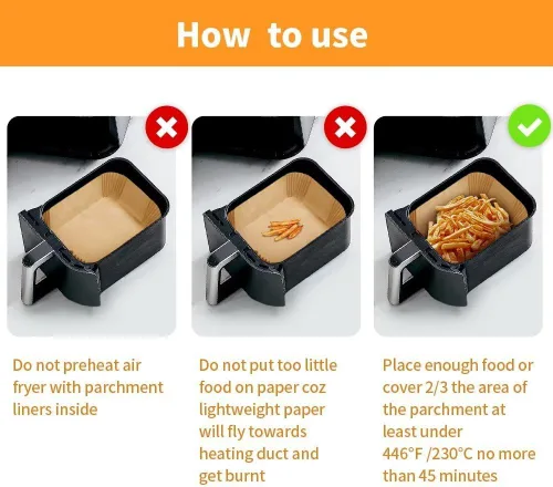 Vista 6 de Revestimientos desechables para freidora de aire para Ninja Airfryer: 125 piezas de papel pergamino rectangular de 8.7x5.5" para freidora de aire