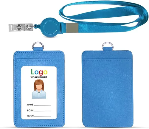 Vista 15 de HYCOPROT Soporte para tarjetas de identificación con cordón, retráctil, de piel sintética, vertical, horizontal, para tarjetas de identificación