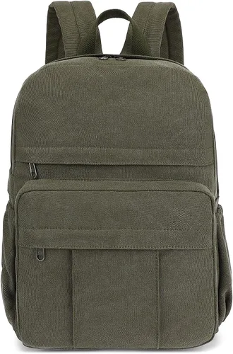 Vista 7 de AUGUR Mochila para laptop para mujer, bolsa de lona, mochila vintage de viaje pequeña, mochila retro casual, mochila de trabajo, Verde militar