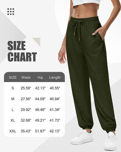 Vista 6 de Riyiper 2 piezas de pantalones deportivos para mujer, de cintura alta, pantalones deportivos holgados de moda con bolsillos, Verde militar, gris