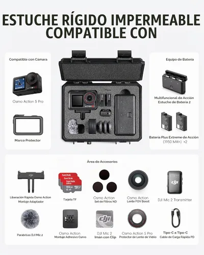 Vista 2 de Funda rígida portátil impermeable para DJI Osmo Action 5 Pro/4/3 accesorios de cámara de acción compatible con combo estándar, compatible