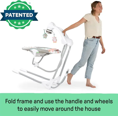 Vista 5 de Ingenuity InLighten - Columpio para bebé de 5 velocidades, asiento giratorio para bebé, arnés de seguridad de 5 puntos, sonidos naturales, luces