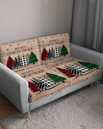 Vista 3 de Fundas de cojín elásticas para sofá de árbol de Navidad, seccionalindividualLT, funda para muebles con parte inferior elástica, diseño de copos