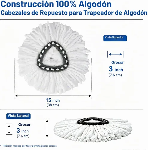 Vista 2 de 4 piezas de repuesto de cabezal de trapeador, cabezal de repuesto de trapeador giratorio compatible con el sistema Cedar Easywring de 1 tanque, que