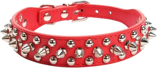 Vista 37 de Collar ajustable de piel sintética con remaches de clavos para gatos, cachorros y perros.
