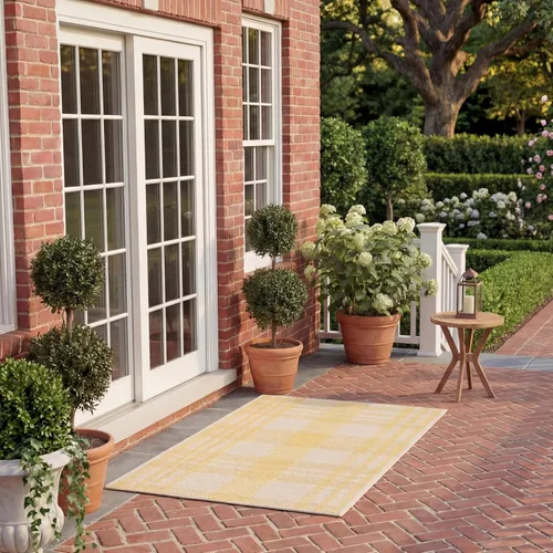 Vista 75 de SAFAVIEH Alfombra Lavable para Exteriores Colección Courtyard - 2'3" x 4', Beige y Azul, Patrón a Cuadros, No Desprende Pelusa y Fácil Limpieza