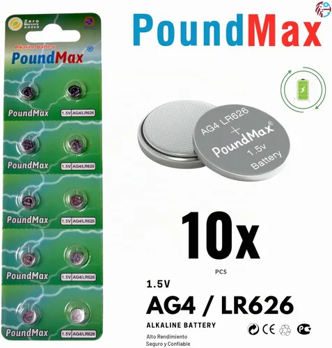 Vista 2 de PoundMax AG4 LR626 Baterías 1.5v Batería alcalina de botón - 10