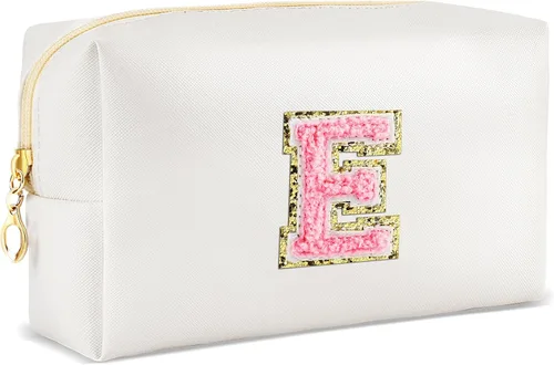 Vista 100 de URSKYTOUS Regalos para niñas, bolsa de maquillaje con inicial, bolsa de cosméticos personalizada con cremallera, bonita bolsa de aseo de viaje, Azul
