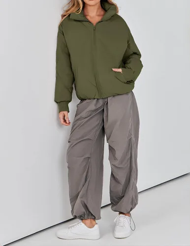 Vista 8 de ZESICA Chaqueta acolchada de invierno para mujer, manga larga, con cremallera, acolchada y con bolsillos
