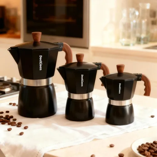 Vista 6 de Olla moka premium, cafetera espresso para estufa, cafetera percoladora, cafetera italiana, café cubano, cafetera greca (negro, 3 tazas 5.1 fl oz)