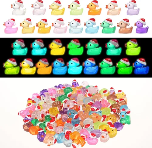 Vista 12 de 160 piezas de patos pequeños de Navidad con gorro de Santa, mini patos de resina, patitos pequeños de plástico para Navidad, accesorios para casa