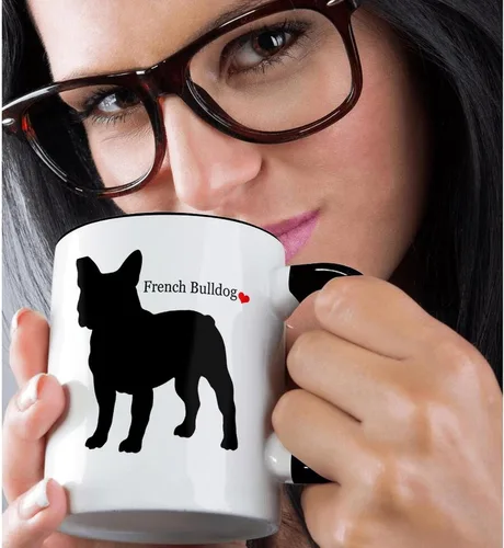 Vista 2 de 3dRose French Bulldog - Taza de dos tonos, 11 onzas, color negro