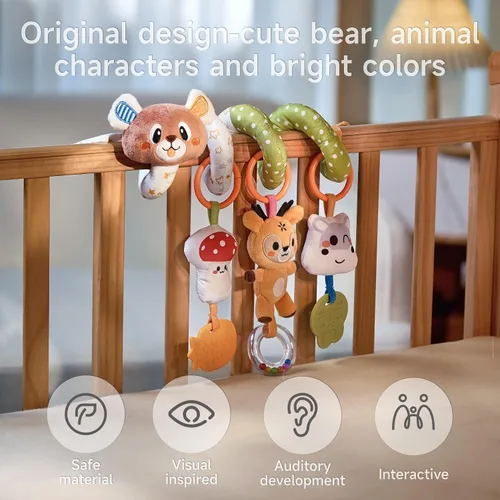 Vista 3 de TUMAMA - Juguete de actividad para bebé, lindo oso en espiral con juguetes colgantes, clips, juguetes sensoriales estimulantes desmontables