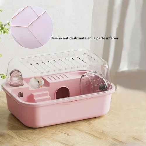 Vista 9 de Kit de jaula para hámster 9 en 1, transportador de viaje para hámster enano Rosa