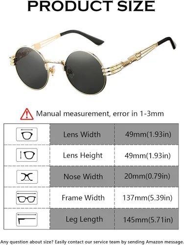 Vista 5 de DeBuff Gafas de sol retro redondas steampunk hippie