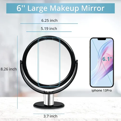 Vista 6 de Espejo de doble cara para maquillaje con aumento, 1 espejo de escritorio con aumento de 10 x 6 pulgadas