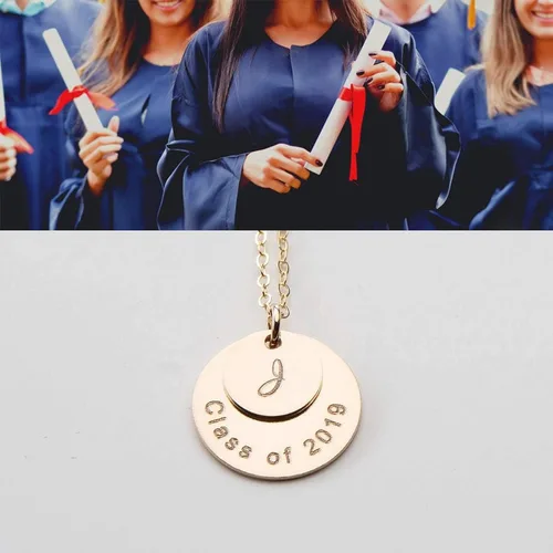 Vista 2 de Custom Graduation Necklace, Personalized Graduation Gift, Class of 2023, Initial, Year, Elementary Middle High College Granduate School, Jewelry