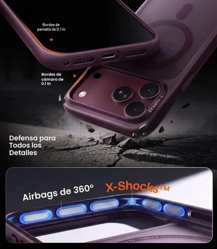 Vista 6 de TORRAS Funda magnética más fuerte y a prueba de golpes para iPhone 18 Pro Morado borgoña.