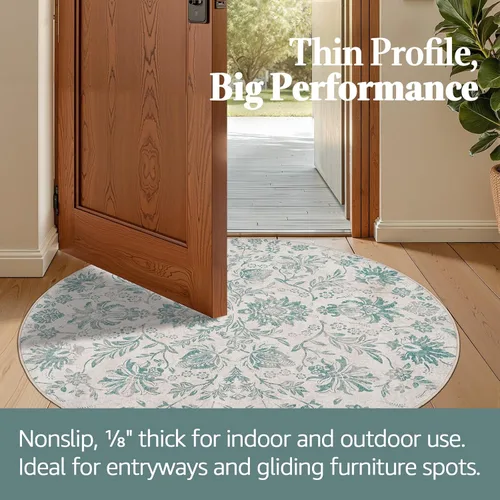Vista 275 de jinchan Lima - Alfombra simétrica floral geométrica lavable, alfombra de entrada de medio círculo de 2 x 3, alfombra de media luna, suave y Azul