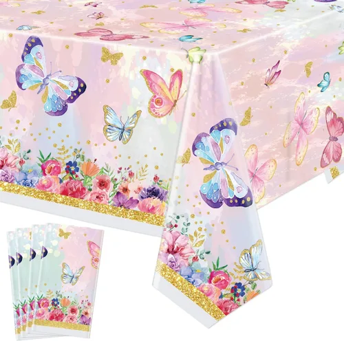Vista 11 de 4 manteles de fiesta de mariposas, mantel de decoración de cumpleaños de mariposa, manteles rectangulares coloridos con diseño de mariposa