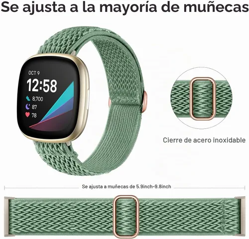 Vista 2 de Ouwegaga Banda elástica compatible con Fitbit Versa 4 bandas/Sense 2/Sense/Versa 3 bandas para mujeres y hombres, correa deportiva ajustable de A1