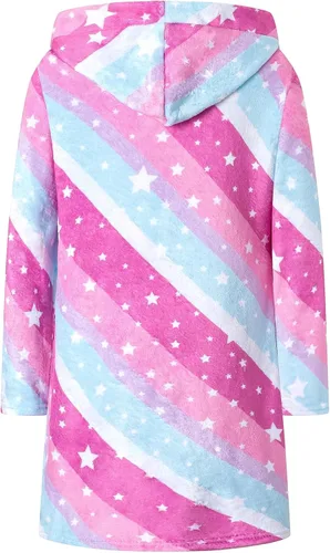 Vista 2 de SHUCHENG Bata de baño de forro polar con capucha para niñas, suave y mullida, para regalos, de 2 a 12 años