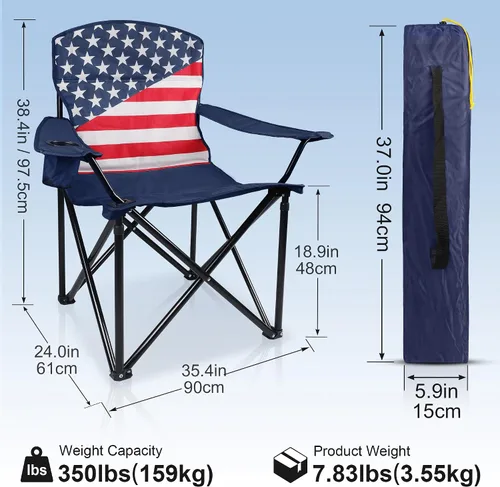 Vista 2 de Paquete de 2 sillas plegables para campamento: silla acolchada de gran tamaño para adultos, plegable para exteriores, campamento, pesca y jardín